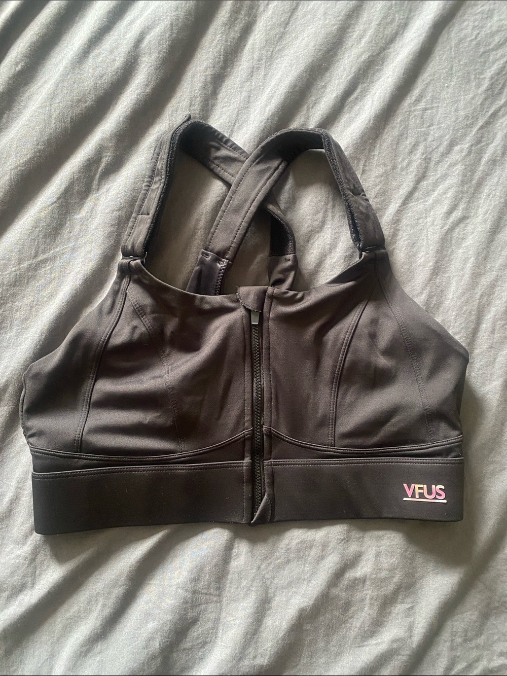 VFUS Black Front-Zip Sports Bra